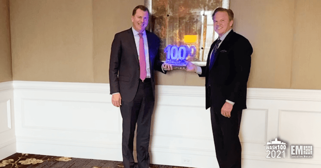 Executive Mosaic CEO Jim Garrettson Presents Department of the Navy CIO Aaron Weis Second Consecutive Wash100 Award