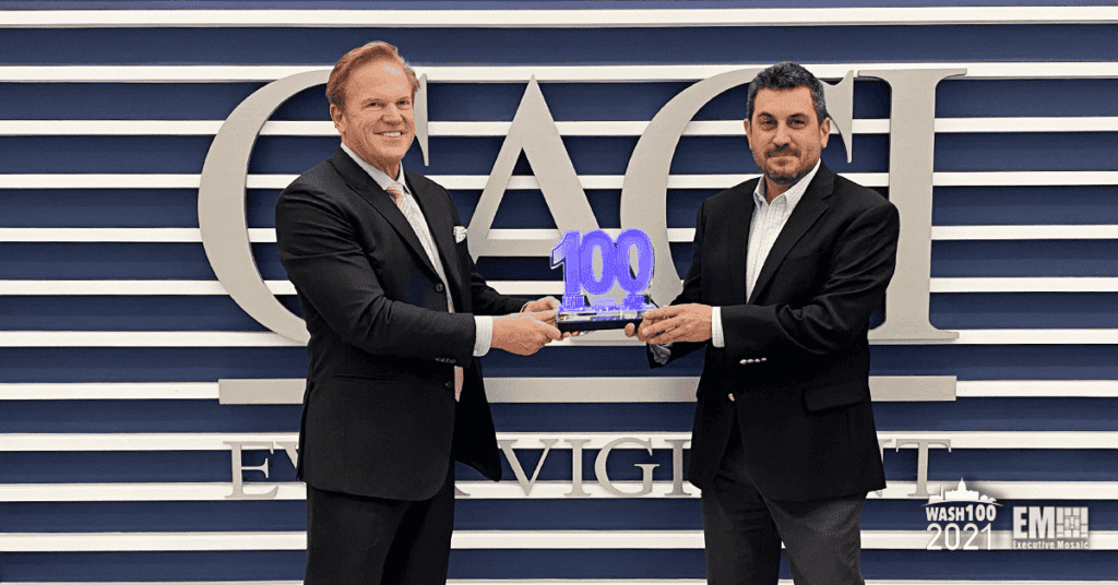 Executive Mosaic CEO Jim Garrettson Presents 2021 Wash100 Award to CACI NSIS President Todd Probert