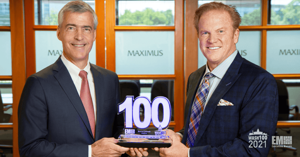 Executive Mosaic CEO Jim Garrettson Presents Third Consecutive Wash100 Award to Maximus President, CEO Bruce Caswell