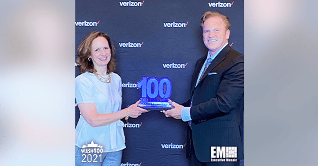 Verizon Public Sector SVP Jennifer Chronis Presented First Wash100 Award By Executive Mosaic CEO Jim Garrettson