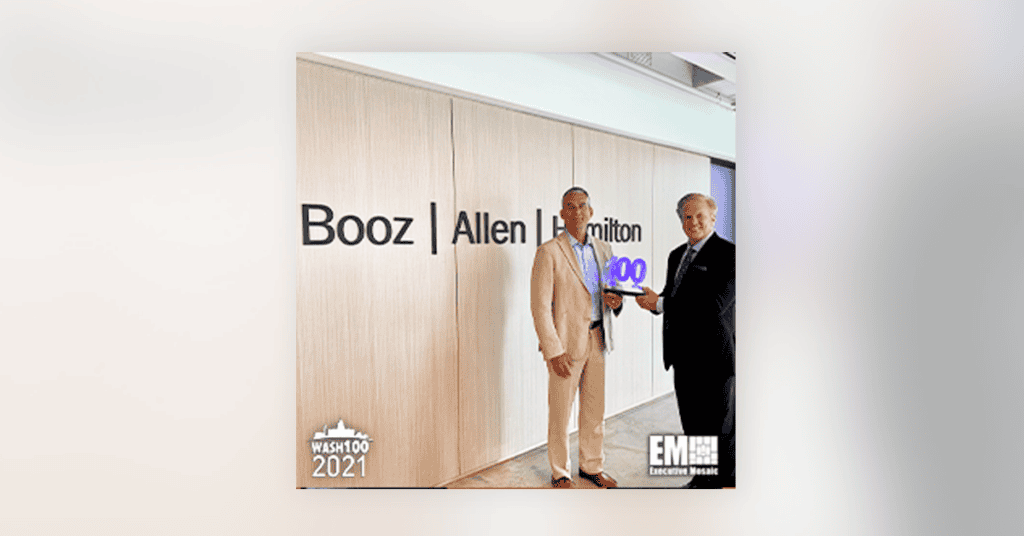 Booz Allen EVP Greg Wenzel Presented 2021 Wash100 Award By Executive Mosaic CEO Jim Garrettson