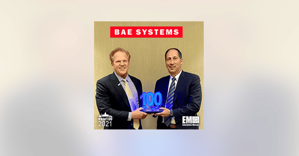 BAE Intelligence & Security President Al Whitmore Presented Fourth Consecutive Wash100 Award From Executive Mosaic CEO Jim Garrettson