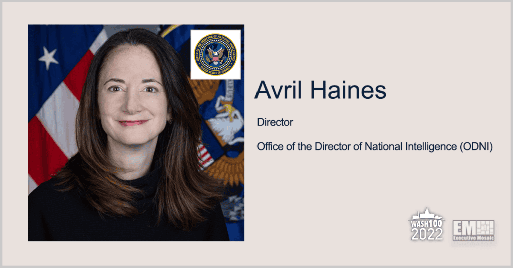 DNI Avril Haines Awarded 2nd Consecutive Wash100 Award for Prioritizing Efforts to Address National Security Threats, Climate Change