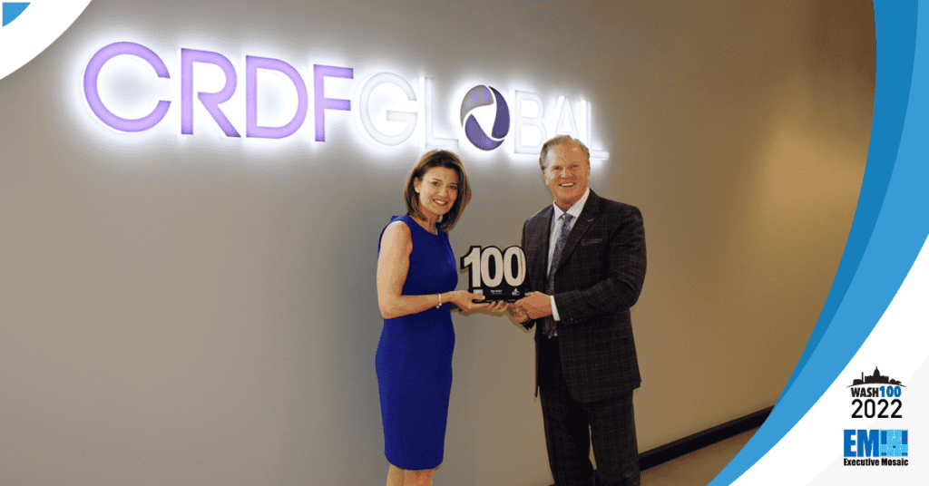 Executive Mosaic CEO Jim Garrettson Presents 2022 Wash100 Award to Tina Dolph, Chief Global Officer With CRDF Global