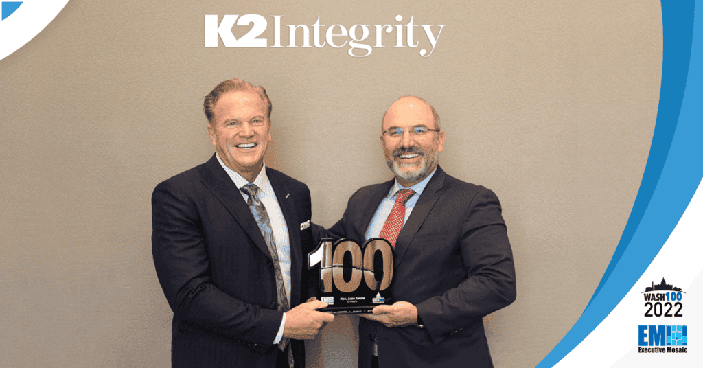 K2 Integrity's Juan Zarate Receives 2nd Wash100 Award From Executive Mosaic CEO Jim Garrettson