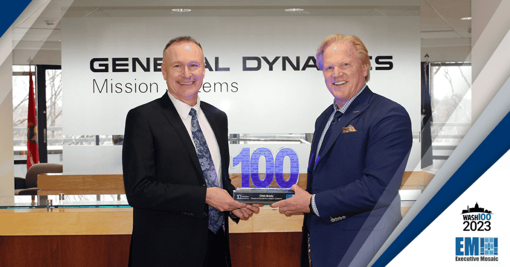 GDMS’ Chris Brady Accepts Executive Mosaic’s 2023 Wash100 Award in Meeting with Jim Garrettson