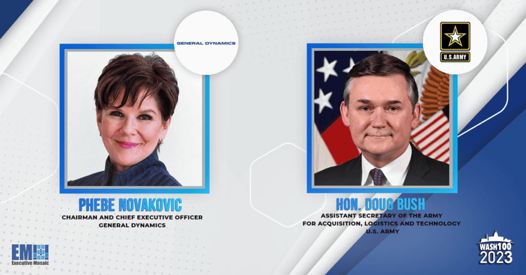 Executive Mosaic Celebrates 2023 Wash100 Award Winners Phebe Novakovic of General Dynamics & Doug Bush of US Army