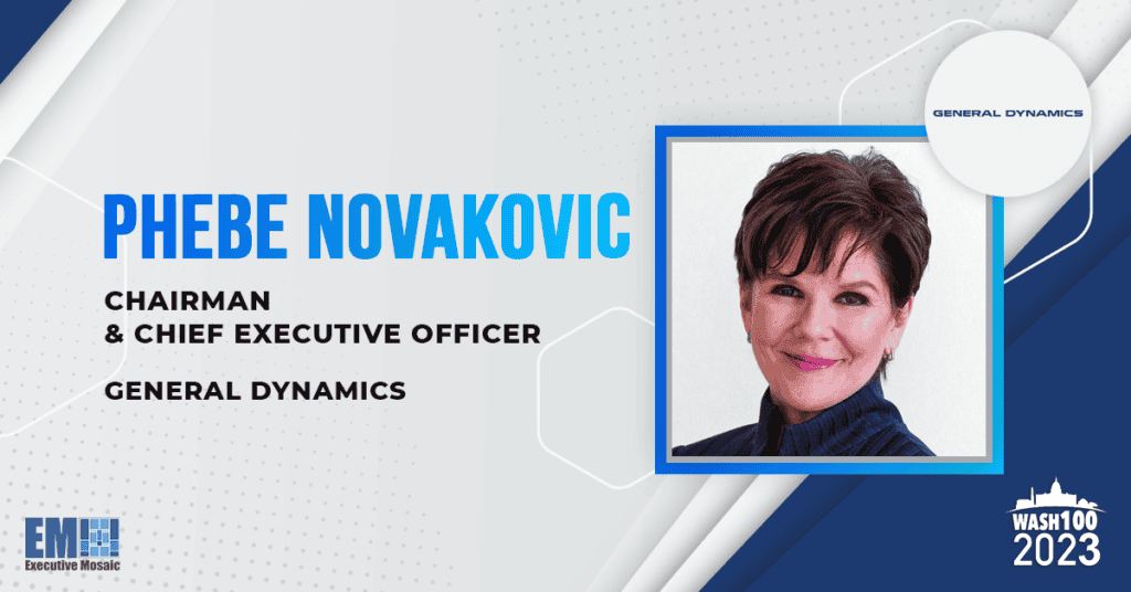Phebe Novakovic, General Dynamics Chairman & CEO, Awarded 9th Wash100 Recognition for Driving Operating Performance