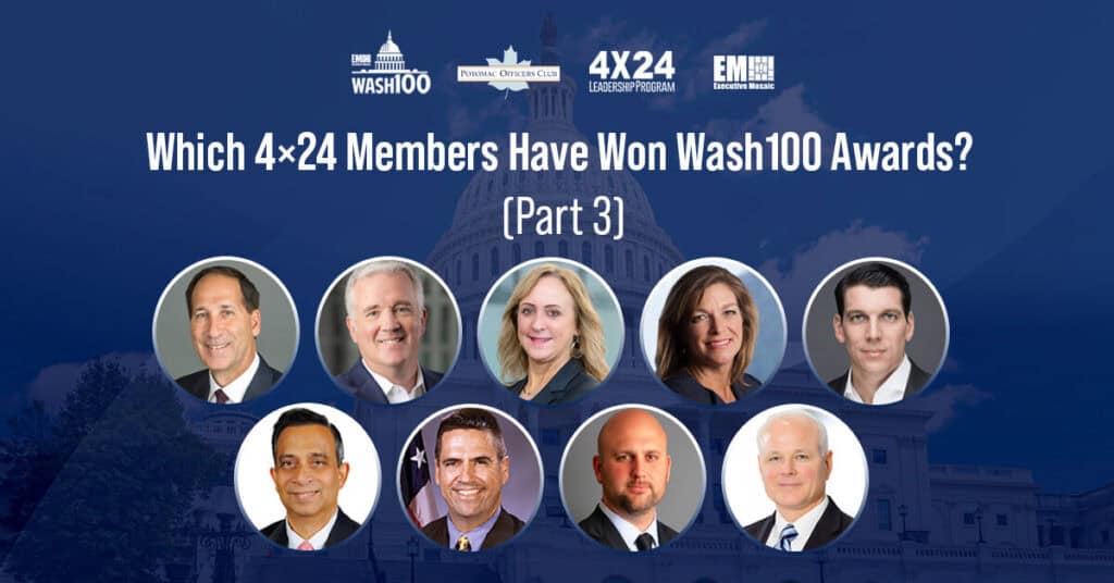 Graphic of nine 4x24 Leadershp Series members who have won the coveted Wash100 Award