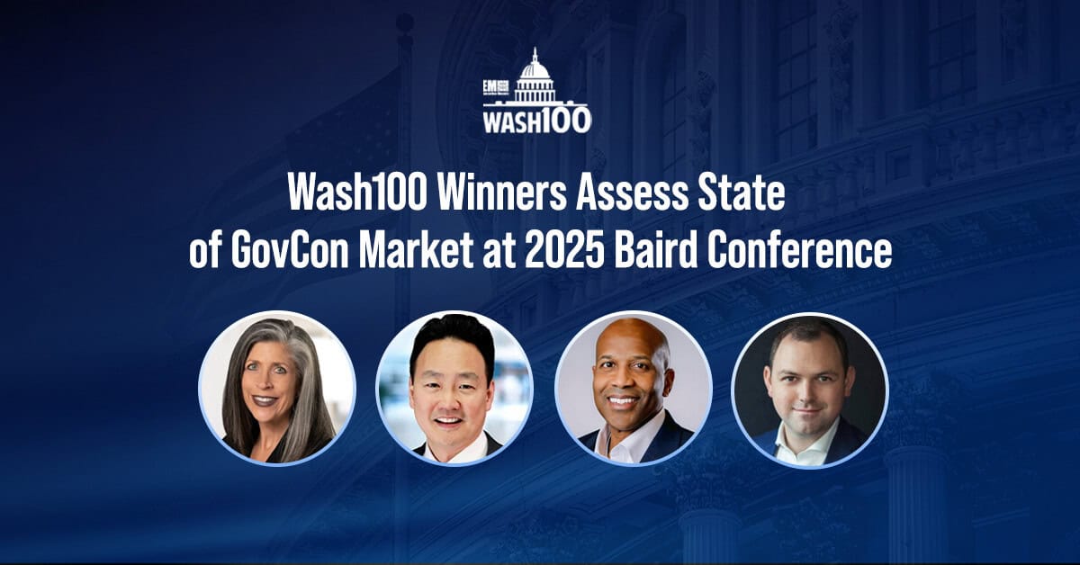Jean Stack, John Song, Tony Frazier and JD Parkes. The four Wash100 winners gathered at Baird's 2025 Defense & Government Conference.