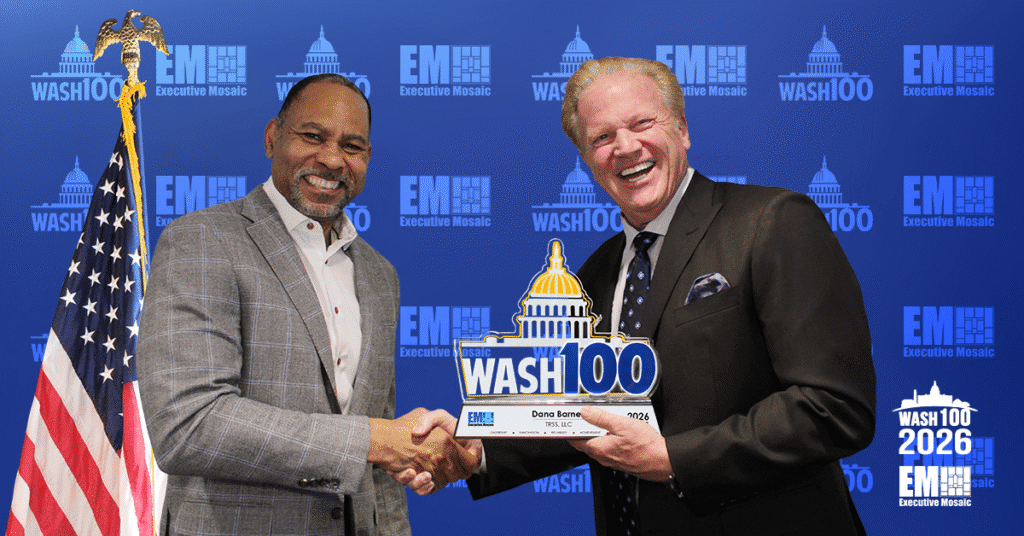 TRSS President Dana Barnes accepted the 2026 Wash100 Award from EM CEO Jim Garrettson.
