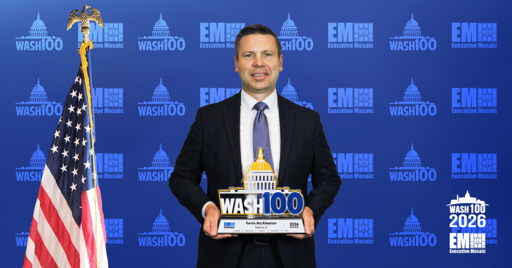 Kevin McAleenan. BigBear.ai CEO Kevin McAleenan accepted the 2026 Wash100 Award.