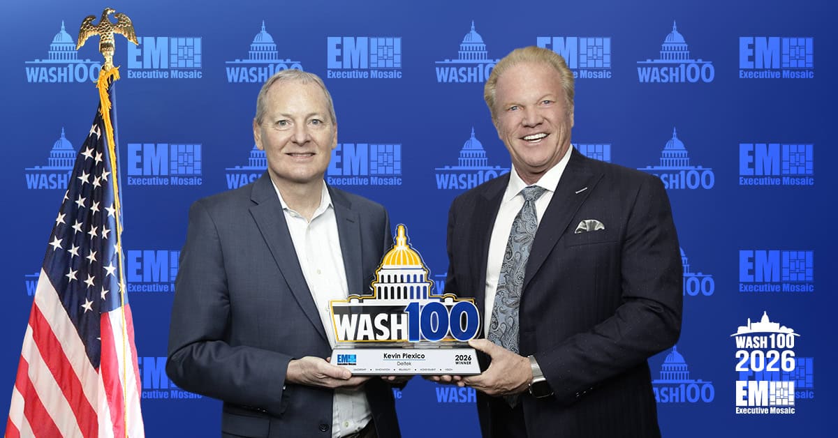 Deltek’s Kevin Plexico Accepts 2026 Wash100 Award Deltek’s Kevin Plexico Accepts 2026 Wash100 Award
