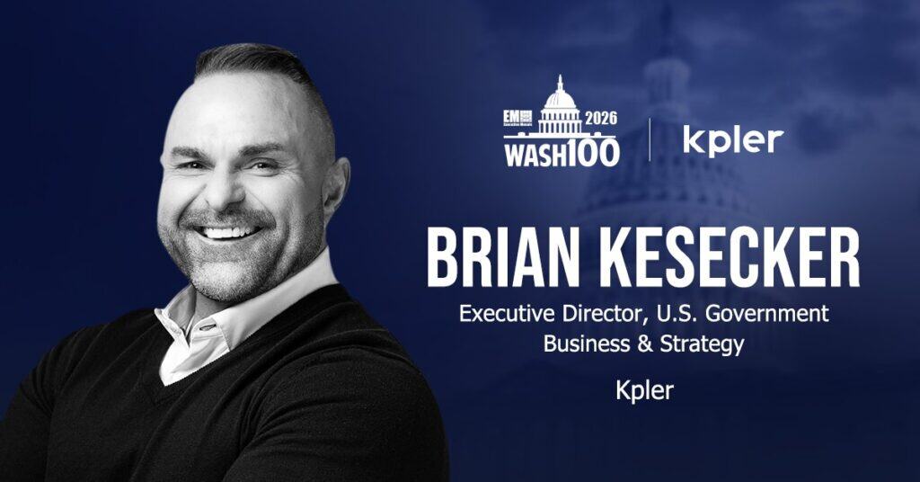 Brian Kesecker. The Kpler executive director of U.S. government business has won a 2026 Wash100 Award from Executive Mosaic.