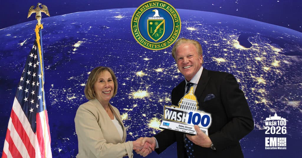 Dawn Zimmer. The Energy Department’s CIO accepted the 2026 Wash100 Award from Executive Mosaic CEO Jim Garrettson.