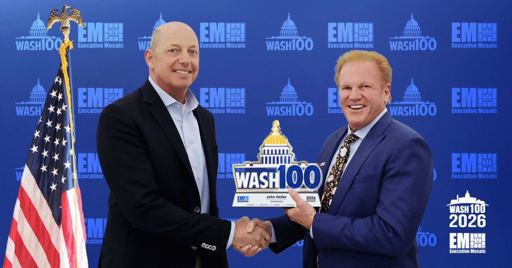 John Heller and Jim Garrettson. Amentum CEO John Heller received the 2026 Wash100 Award from EM CEO Jim Garrettson.