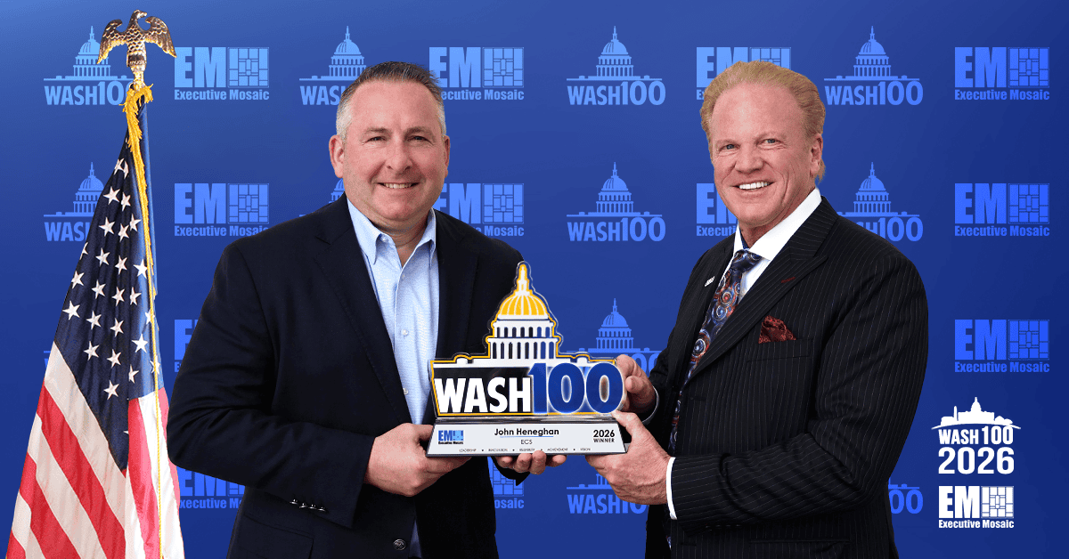 John Heneghan and Jim Garrettson. Everforth’s consulting transformation officer accepted the 2026 Wash100 Award from Executive Mosaic CEO Garrettson.