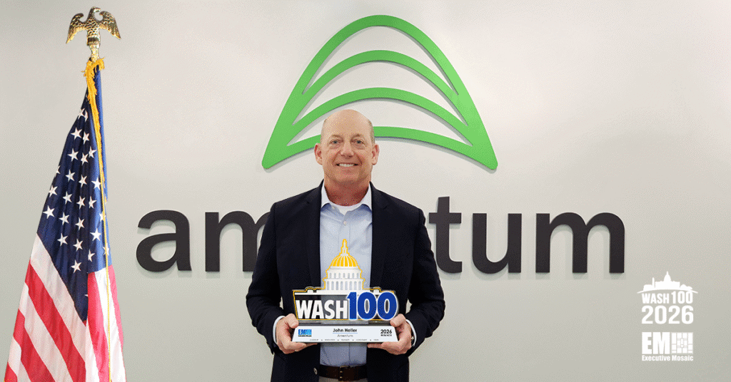 John Heller. The Amentum CEO received the 2026 Wash100 Award from EM CEO Jim Garrettson.
